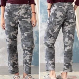 Sundance Reed Dusty Blue & Gray Camo Cropped‎ Ankle Button Fly Jean Pant Size 10